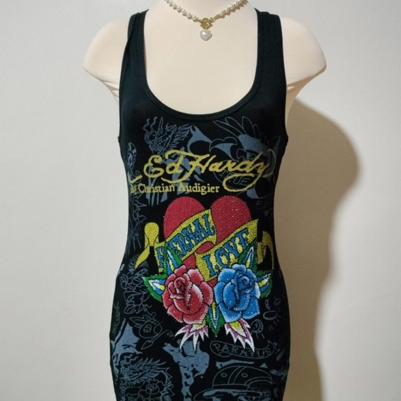 Christian Audigier Los Angeles Knit Tank Top Long Size Large - Picture 16 of 16